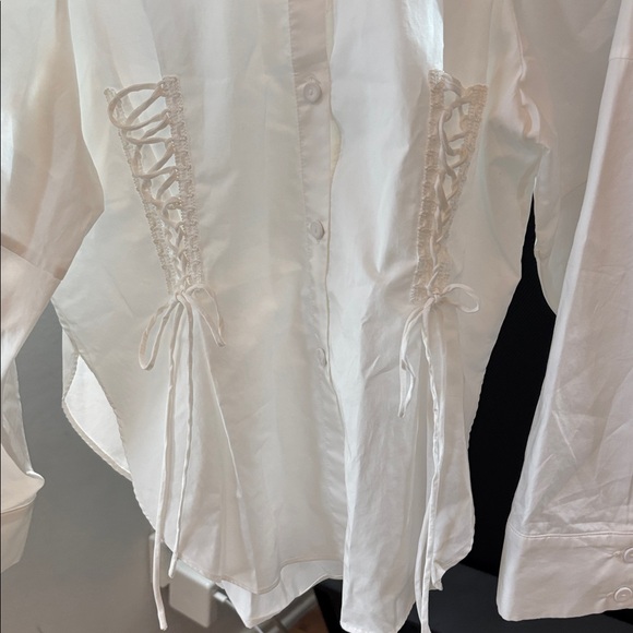 Mr. Larkin Lace Up White Button-Up Shirt - Picture 7 of 17